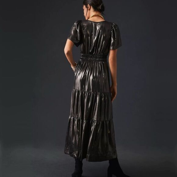 ANTHROPOLOGY Dress Somerset Maxi Shine Edition Metallic Black Size S - Picture 4 of 14